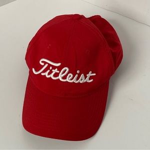 Titleist Golf Hat Red Adjustable Back White Embroidered Baseball Cap Flexible